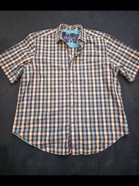 Robert Graham Men's Short Sleeve Plaid Button-Up Shirt - Blue/Purple
